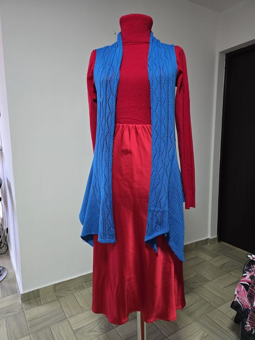 Vesta bumbac handmade, albastru electric pentru rochii, fuste, blugi;