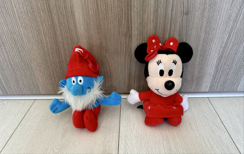 Set 2 figurine de pluș cu breloc, Papa Ștrumf și Minnie, Noi
