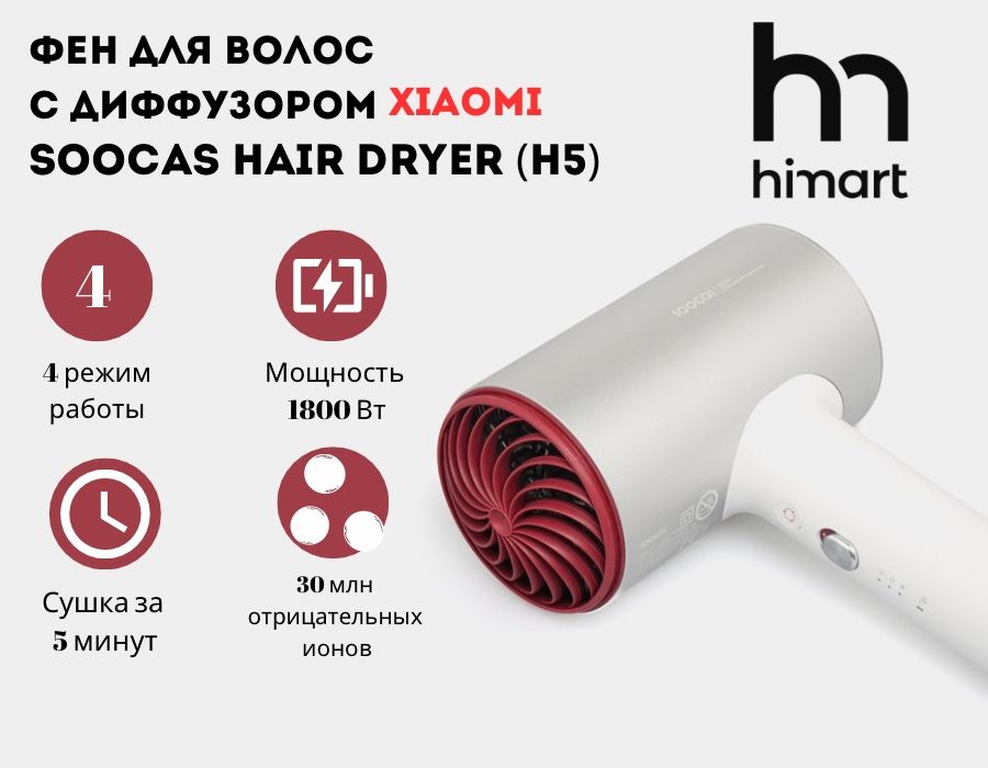 Фен для волос с диффузором Xiaomi Soocas Hair Dryer H5 EU - Глобальная