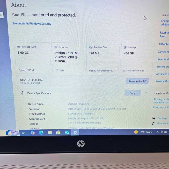 15.6'' HP Probook 450 G4 - 512GB SSD, core i5-7200u, 8GB RAM