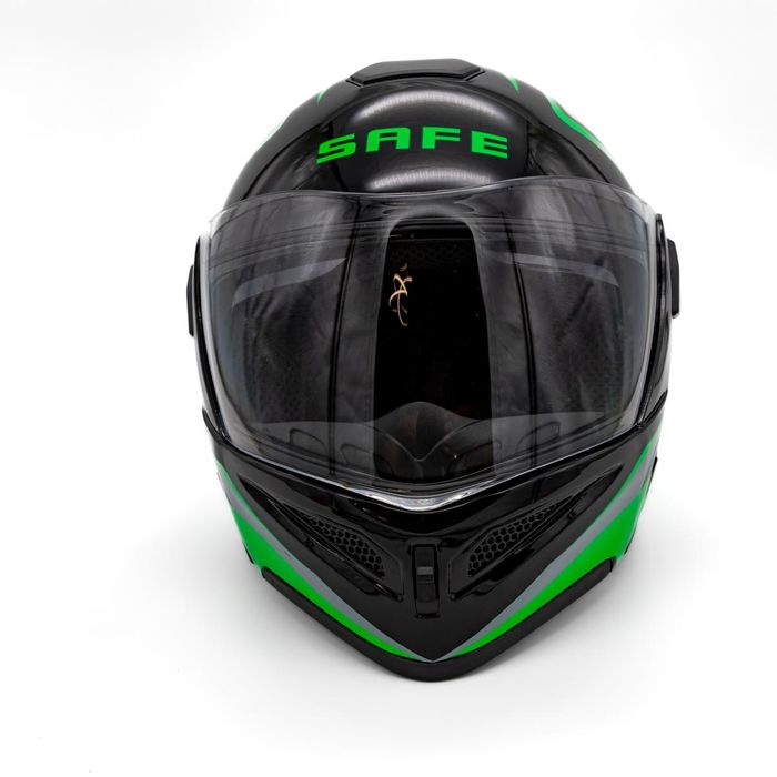 Каска за мотор SAFE модуларна с очила GREEN
