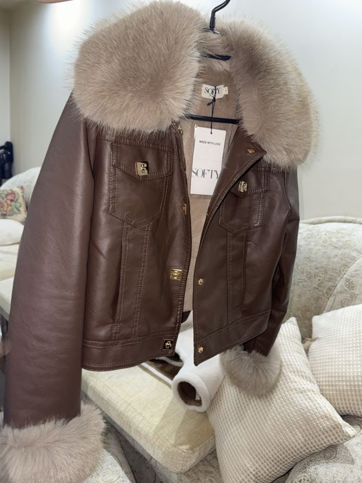 Кожено яке с естествен пух, ново!