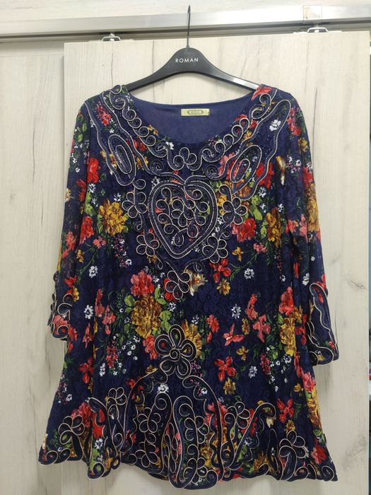 Cămașă/Rochiță, cu imprimeu floral și dantelă