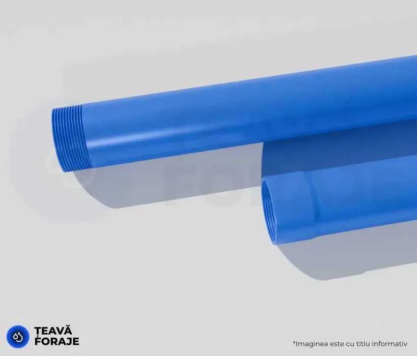 Teava si filtre PVC pentru foraje puturi, albastra cu filet sau mufa