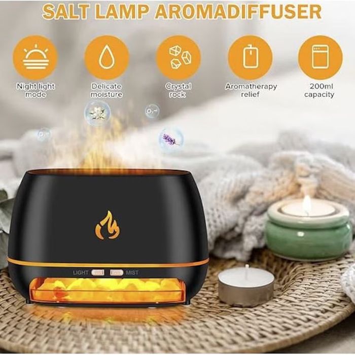 Difuzor Aroma, Umidificator 200ml, Efect Flacara 3D, 7 Culori LED