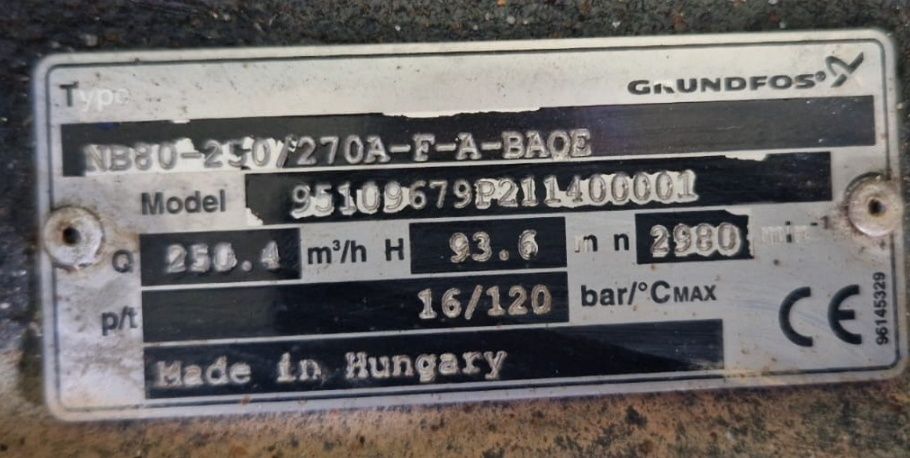 Pompa apa grundfoss irigatii tambur, 90kW, 250mc, 10bar, 3000rpm, 380V