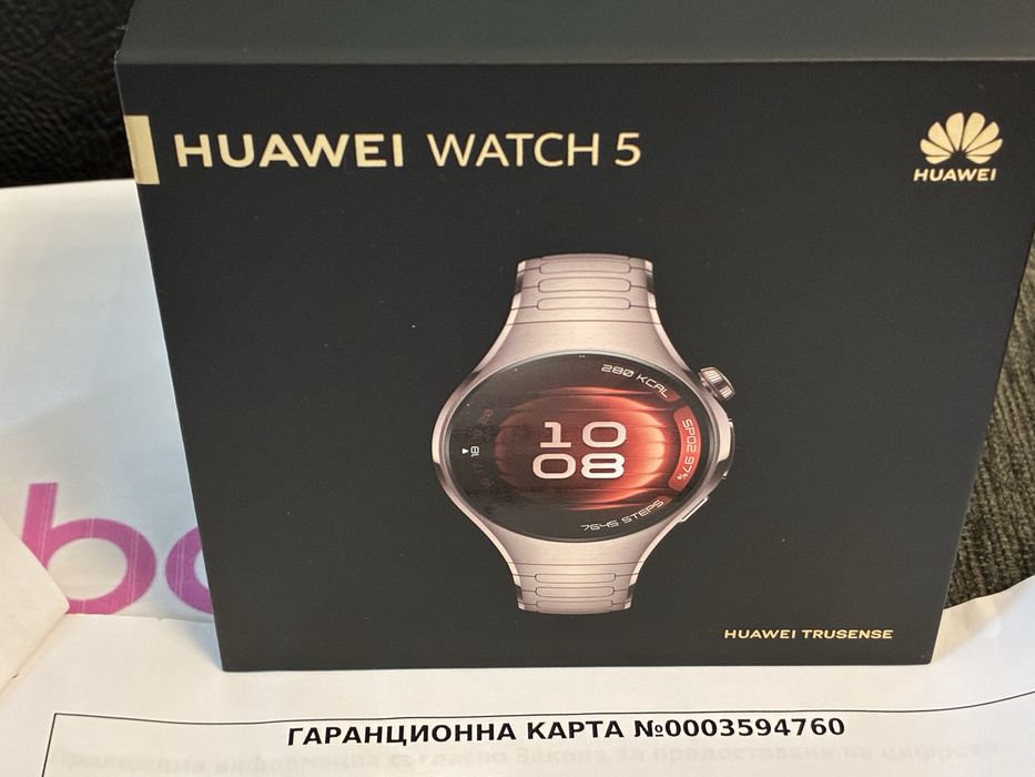 КАТО НОВ 42mm Huawei Watch 5 OZONE Гаранция 2027 Gold Titanium