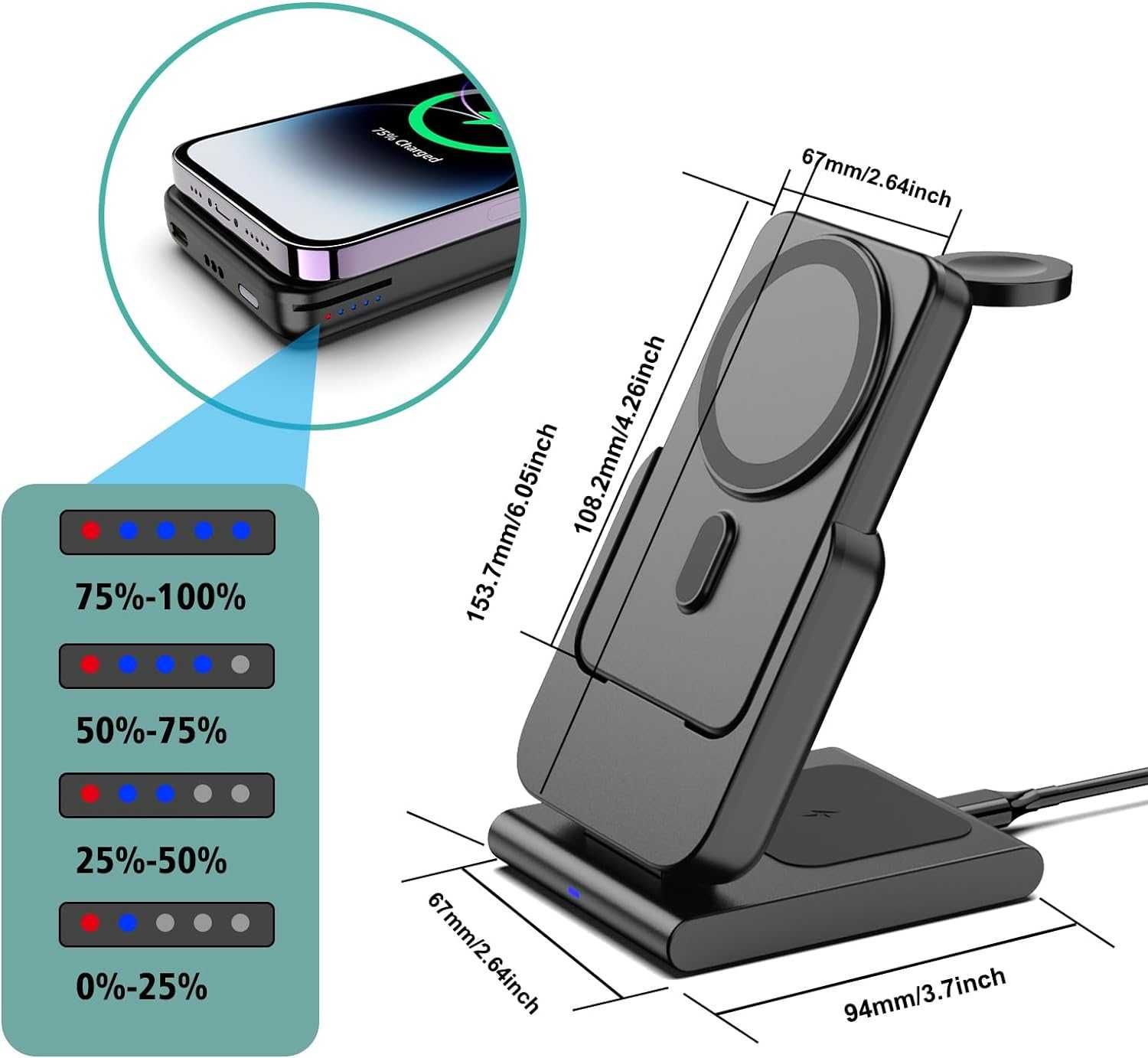 Statie incarcare WiFi pliabil cu powerbnk MagSafe 5000Mah de la 250Ron