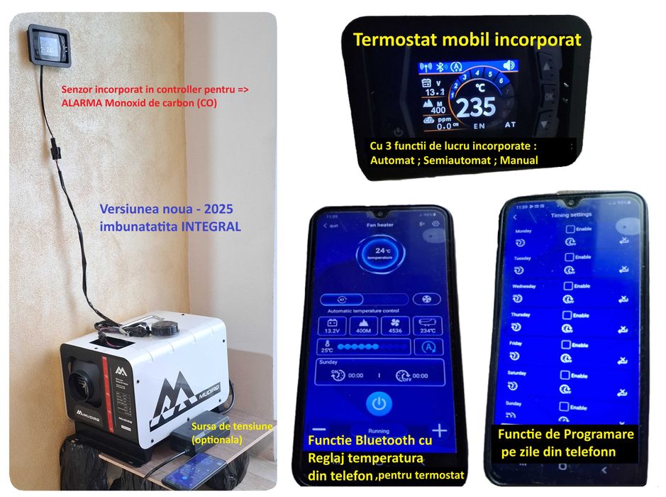 Incalzitor Webasto/Sirocou 8kW cu Termostat Mobil,Bluetooth,Senzor CO