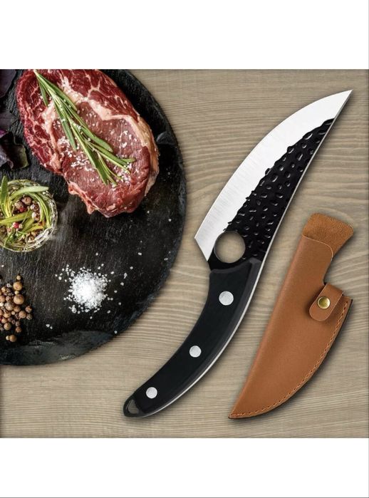 Cutit Japonez, Forjat Manual, Otel Inoxidabil, 27,5 cm, husa din piele