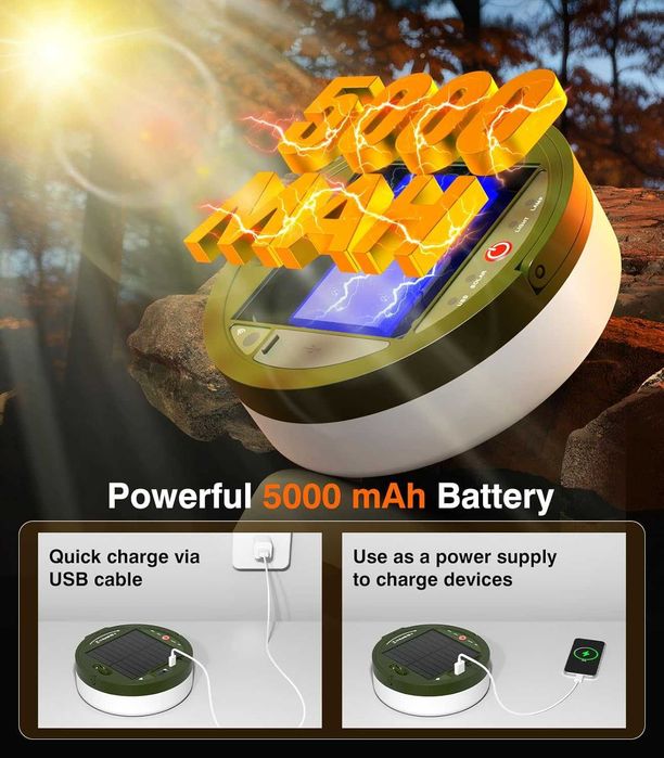 НОВИ! Соларни къмпинг лампички, 12м, 2-в-1, фенер и гирлянд, USB