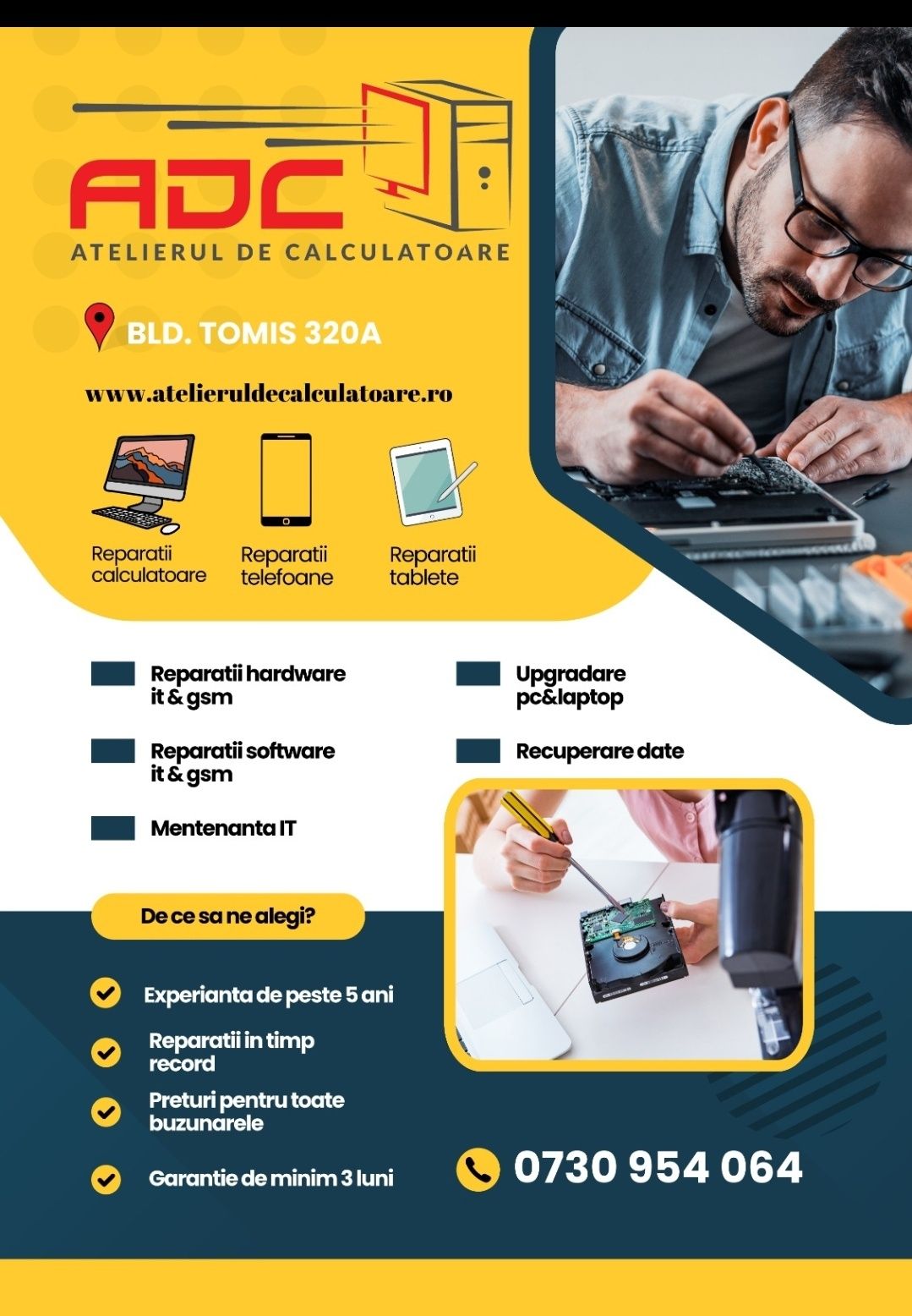 Atelierul de calculatoate, reparatii calculatoare, telefoane si tablet