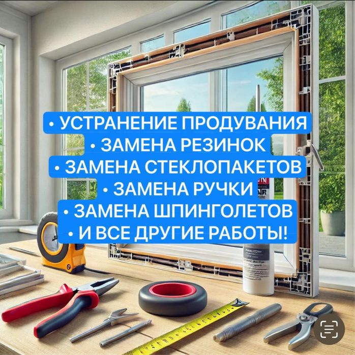 Ремонт пластиковых окон,замена резинок, устронение продувания, стекло