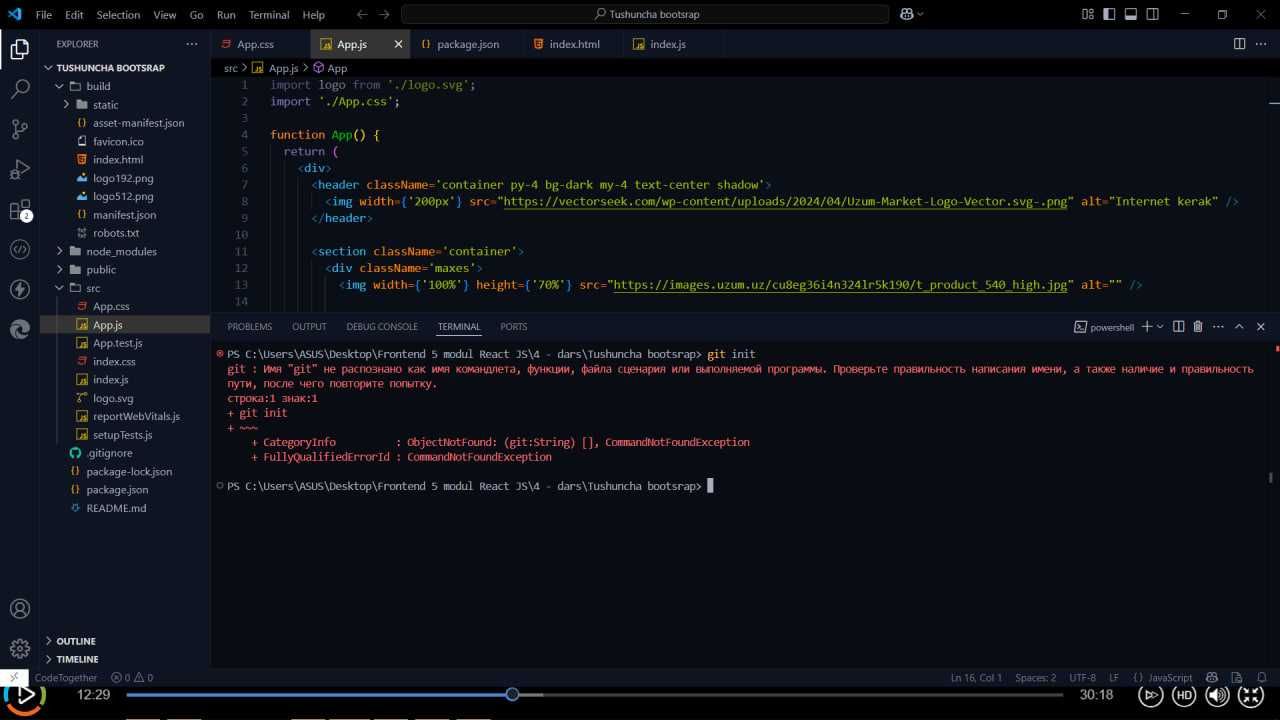 Professional veb-sayt yaratish | HTML, CSS, JavaScript, React.js