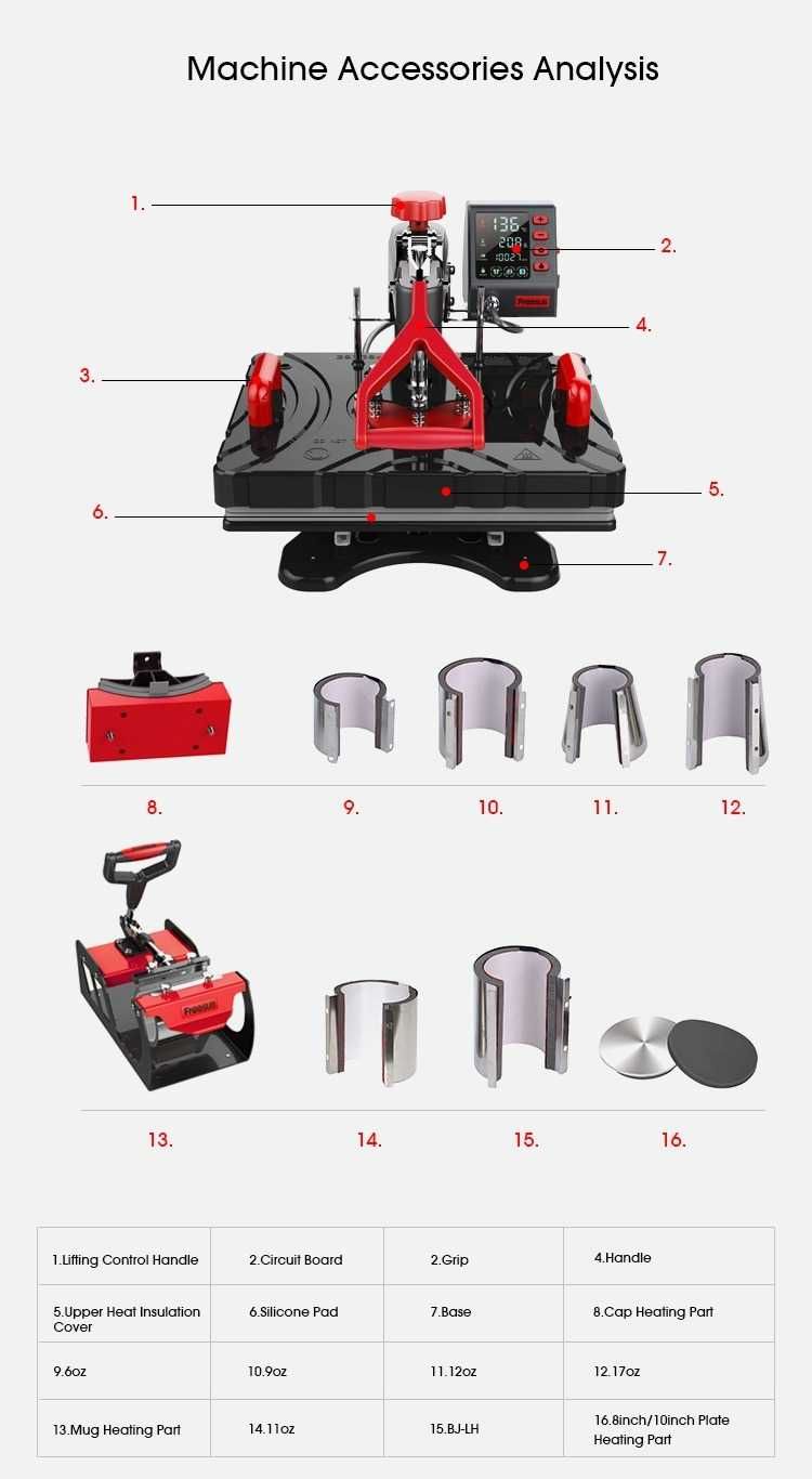 Echipament Personalizari/Presa Termica FreeSUB 10in1, Pixuri, Tricouri