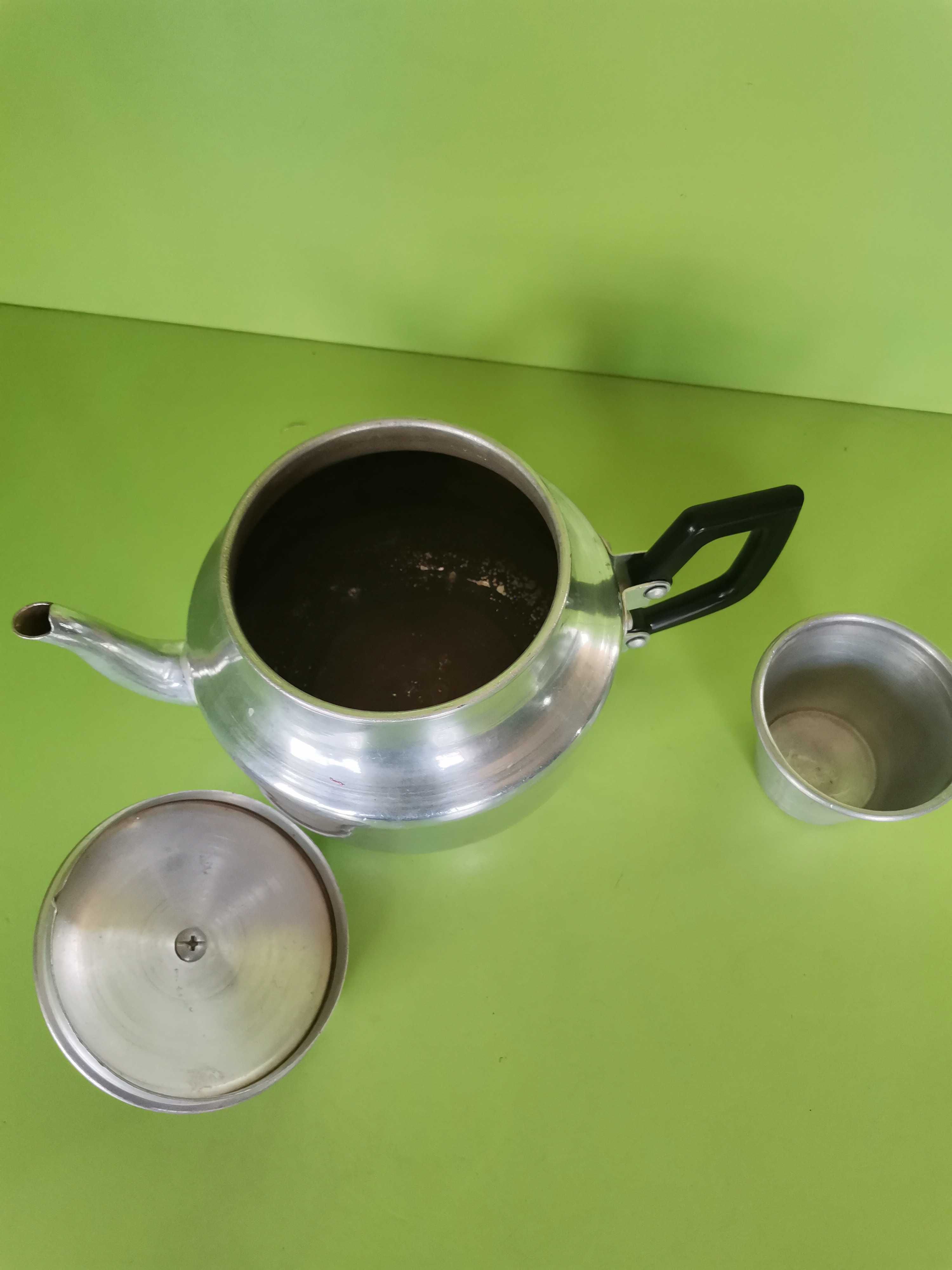 Set din inox în miniatură servit ceai +ceainic cu latieră din aluminiu