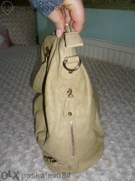 Нова голяма дамска чанта в кремав цвят