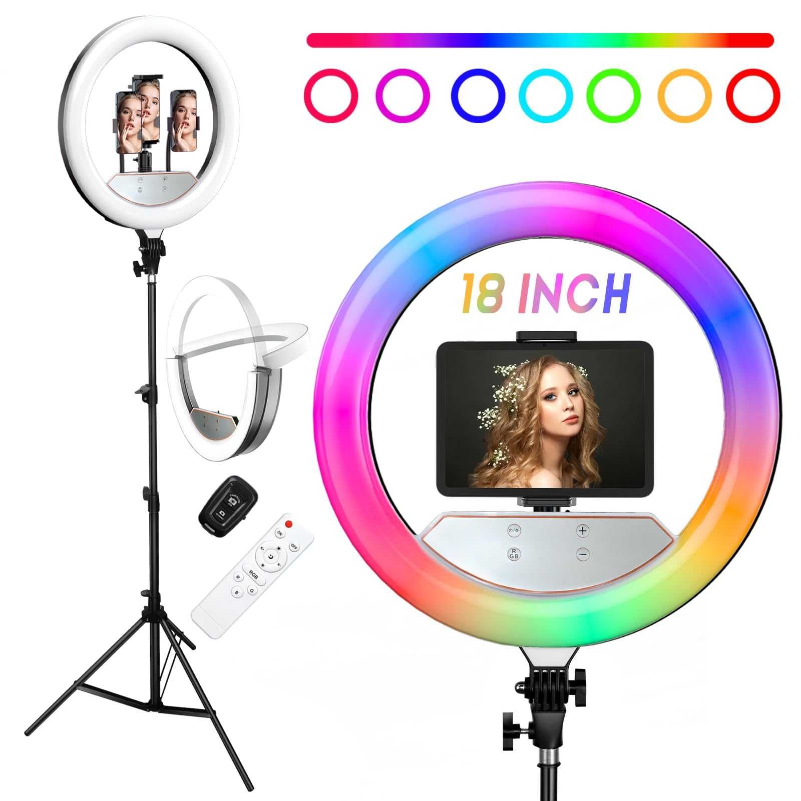 Селфи ринг RGB и Бяло 45 см. дистанционно управление статив - 2.10 см.