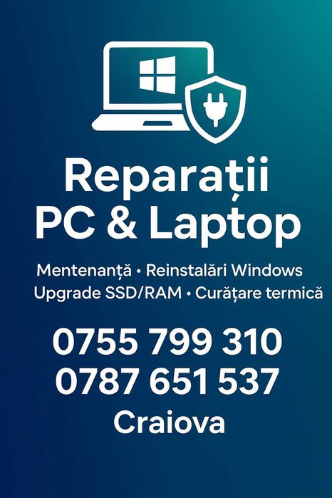 Reparații PC & Laptop – Windows, Curățare, Upgrade Craiova