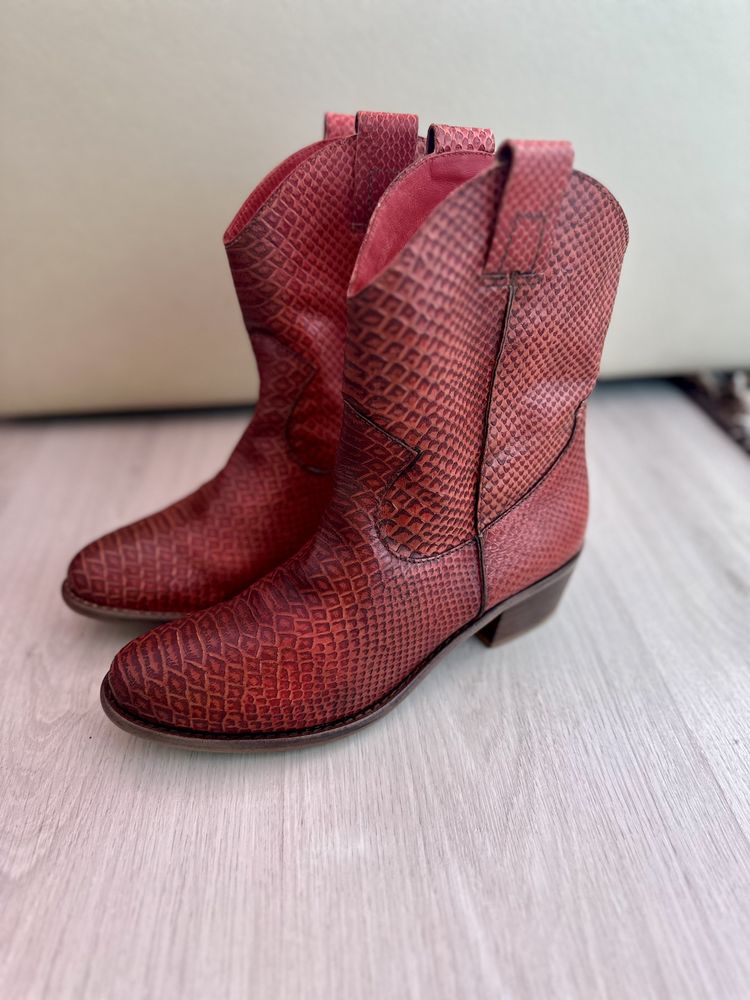 Wonders Boots Dark Red piele naturală