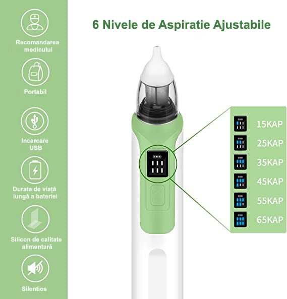 Aspirator nazal electric pentru bebelusi, reincarcabil prin USB