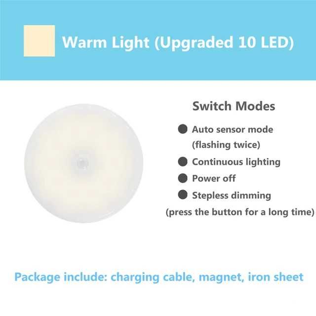 Lampa LED cu senzor de miscare, lumina calda, incarcare USB, aplica