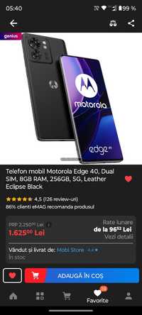 Motorola Edge 40 256/8 GB Negru, NOU,Factura (garanție)