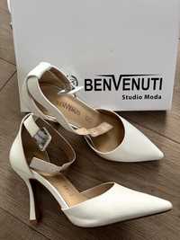 Pantofi Benvenuti albi de piele, mărimea 37