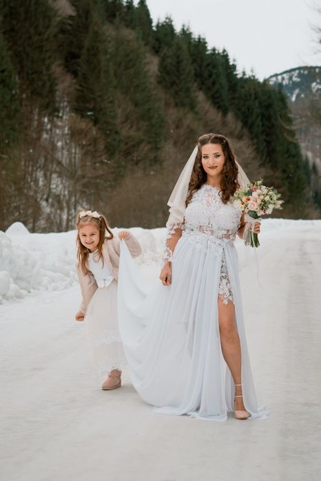 Rochie nuntă/cununie cu TULL , VOAL ŞI CORONIȚĂ INCLUSE!