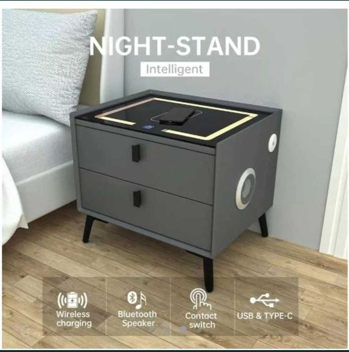 Noptiera cu statie de incarcare wireless, port USB, lumini LED 3