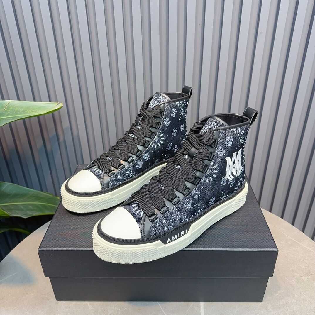Adidasi Amiri High-Top Court Sneakers - Black/White Premium din Piele