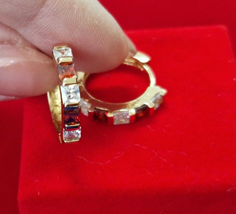 GP92,cercei placati aur 18k, zirconiu alb/rosu, incuietoare sigura