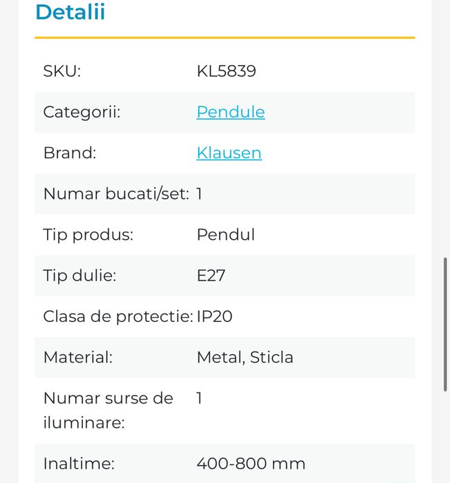 Pendul Elysia KL5839, 1xE27, crom+alb+negru