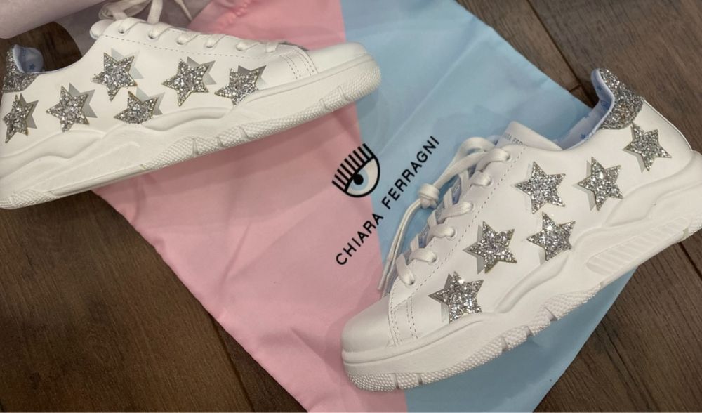 Оригинални Кожени обувки Chiara Ferragni CF в бяло с равна подметка