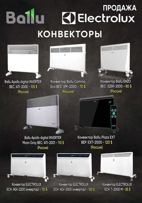 Обогреватели конвекторы инфракрасные масляные Ballu Electrolux оптом