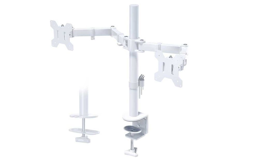 Suport de 2 monitoare de 33-68 cm reglabil, Alb