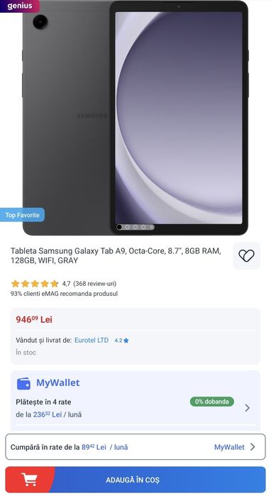 Tableta Samsung Galaxy Tab A9, Octa-Core, 8.7", 8GB RAM, 128GB, WIFI,