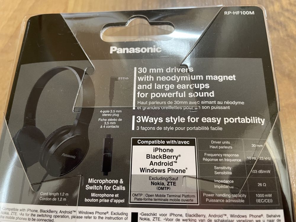 Panasonic RP-HF100ME-K Стерео слушалки с микрофон Панасоник