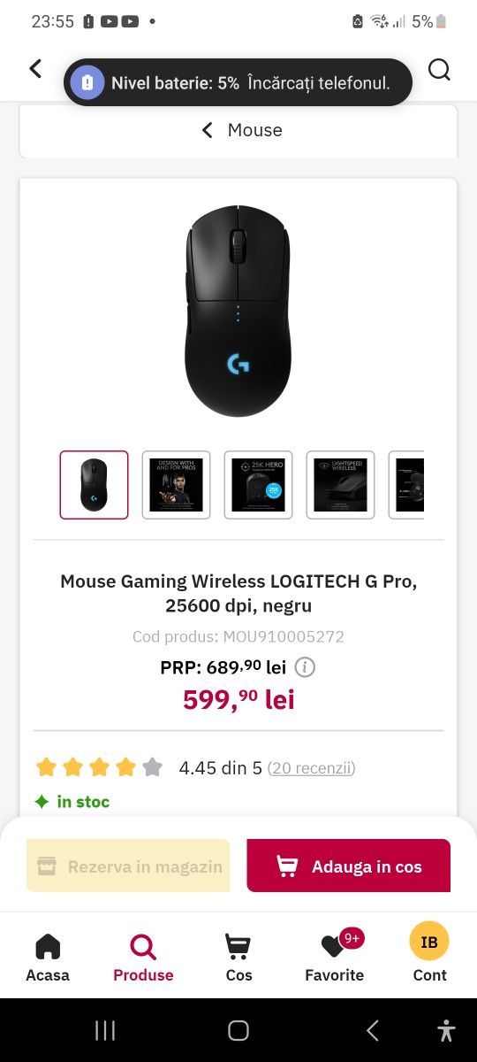 Vand mouse Gaming Wireless LOGITECH G Pro