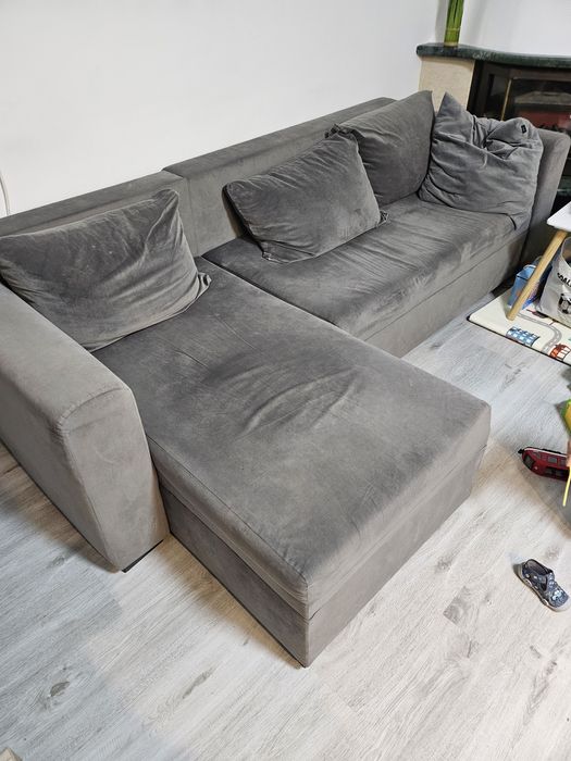 Сив ъглов разтегателен диван