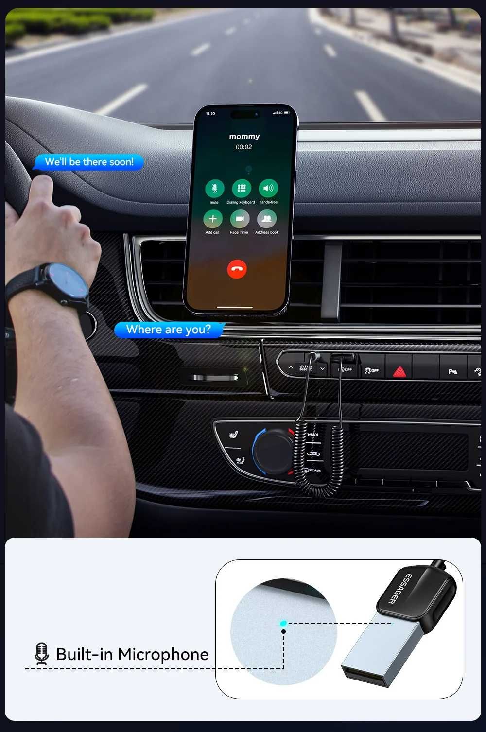 AUX кабел Безжичен Bluetooth 5.0 Аудио адаптер за автомобил