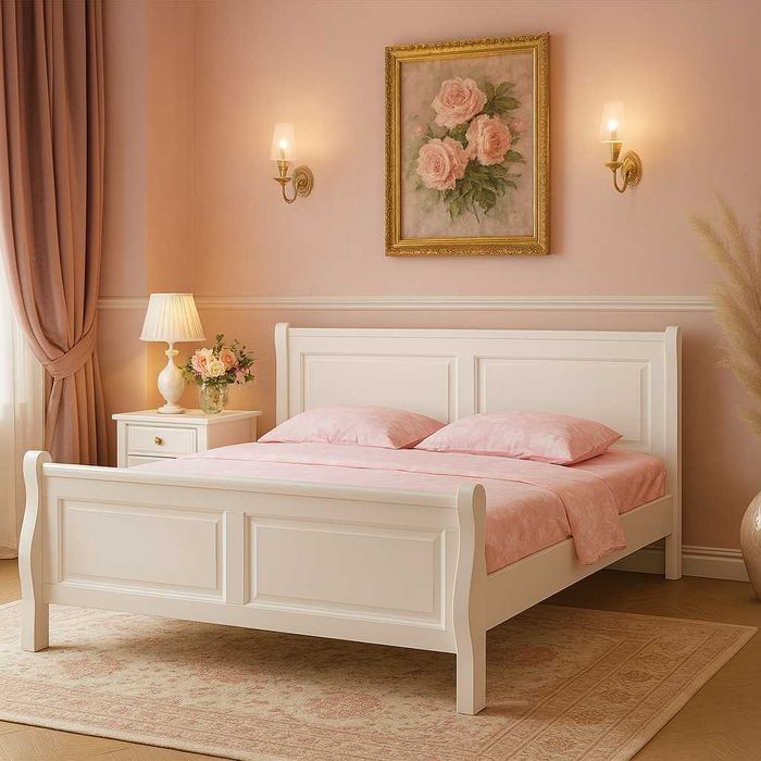 Pat din lemn masiv Bucuresti, dublu, alb, 140x200 cm