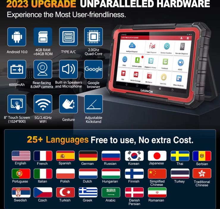 Tester/Diagnoza Launch x431 PRO ELITE cu CANFD&DOIP 2025 Turisme 12V