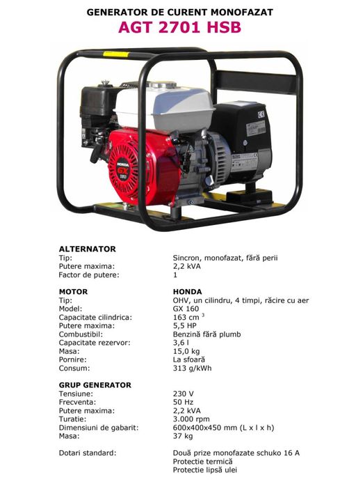 Generator HONDA AGT 2701 HSB NOU