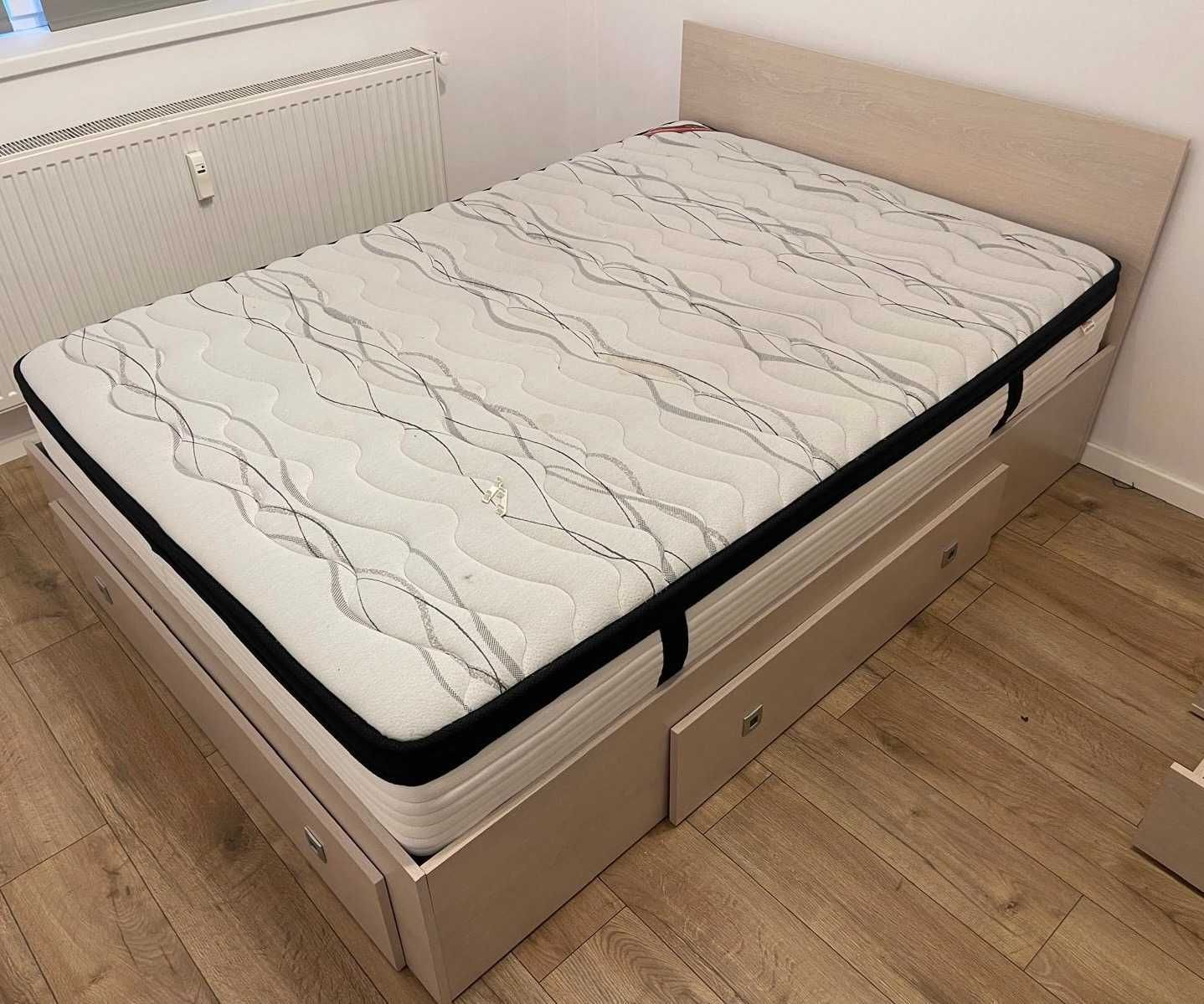 Pat dublu cu sertare si somiera; Pret fara saltea 200x140 cm