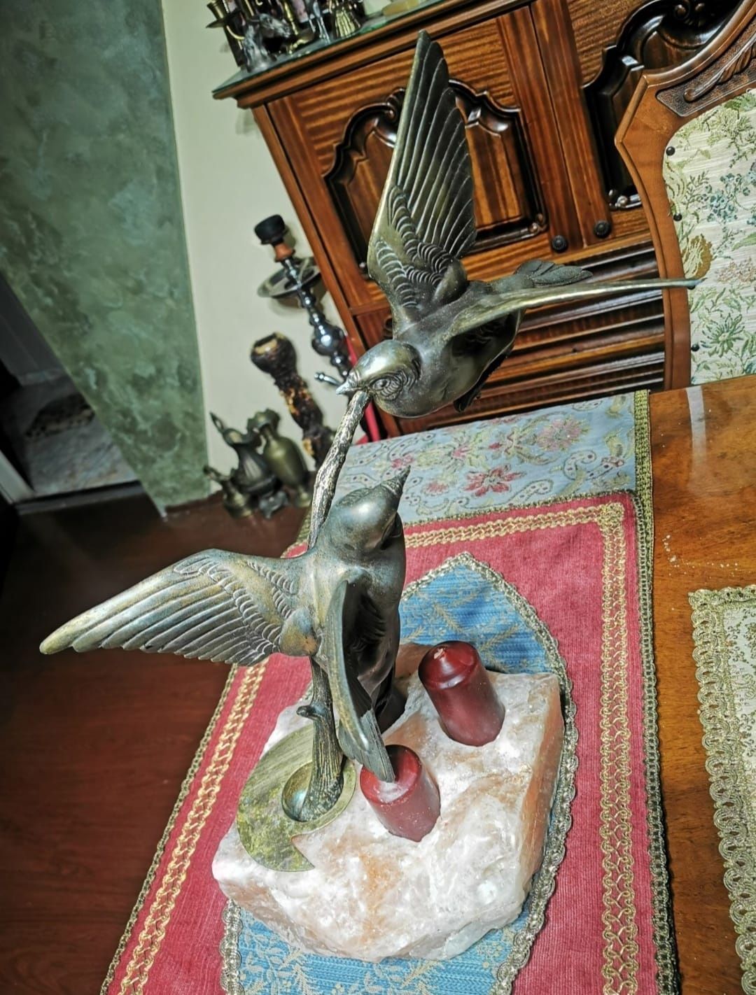 Vând decor gradina păsări colibri suport de lumânări cu piatra