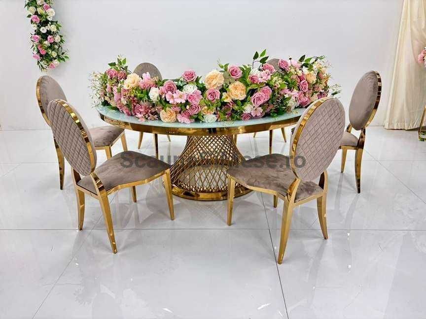 Masa (mese) lux aurie, restaurant, nunta, rotunda, 180cm, 10-12 pers.