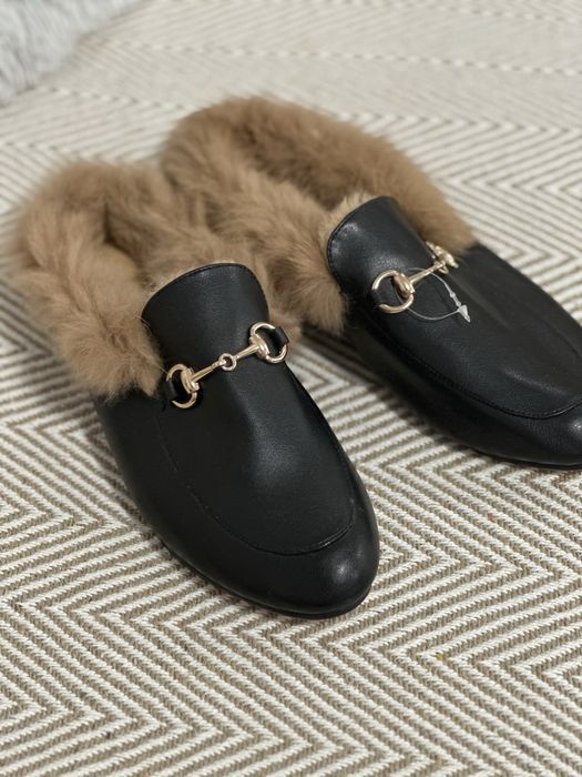 Saboti loafers cu blana stil Gucci 36.5