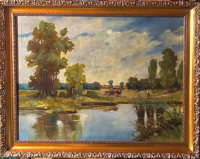 SUPERB -Tablou VECHI, ulei pe panza, MARE, 80x60cm+Rama, semnat