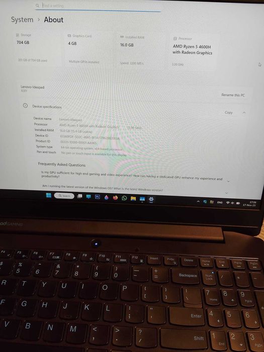 Laptop Gaming Lenovo IdeaPad 3 15ARH05 cu procesor AMD Ryzen 5 4600H